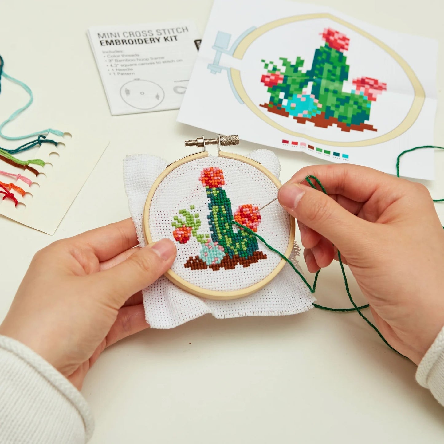 Mini Cross Stitch Embroidery Kit: Cactus