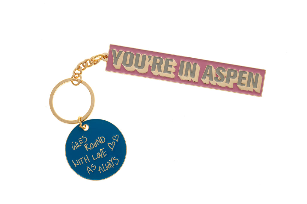 YOU'RE IN ASPEN Metal Key Chain and Love Charm by Giles Round, souvenir keychain aspen