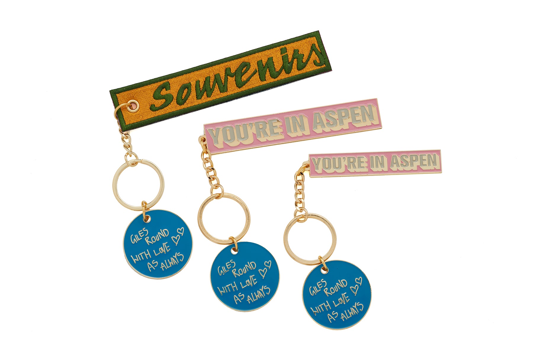 YOU'RE IN ASPEN Metal Key Chain and Love Charm by Giles Round, souvenir keychain aspen