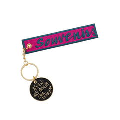 SOUVENIRS Embroidered Keychain with Love Charm by Giles Round, Aspen Keychain