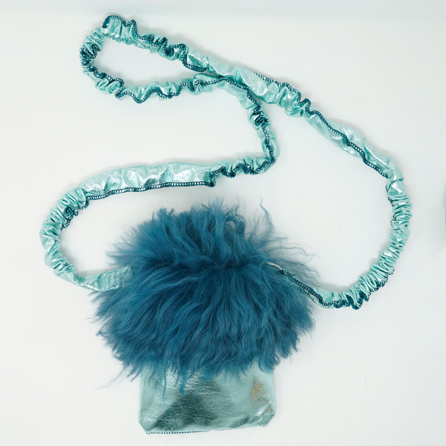 Blue Metallic Leather Phone Holder Bag