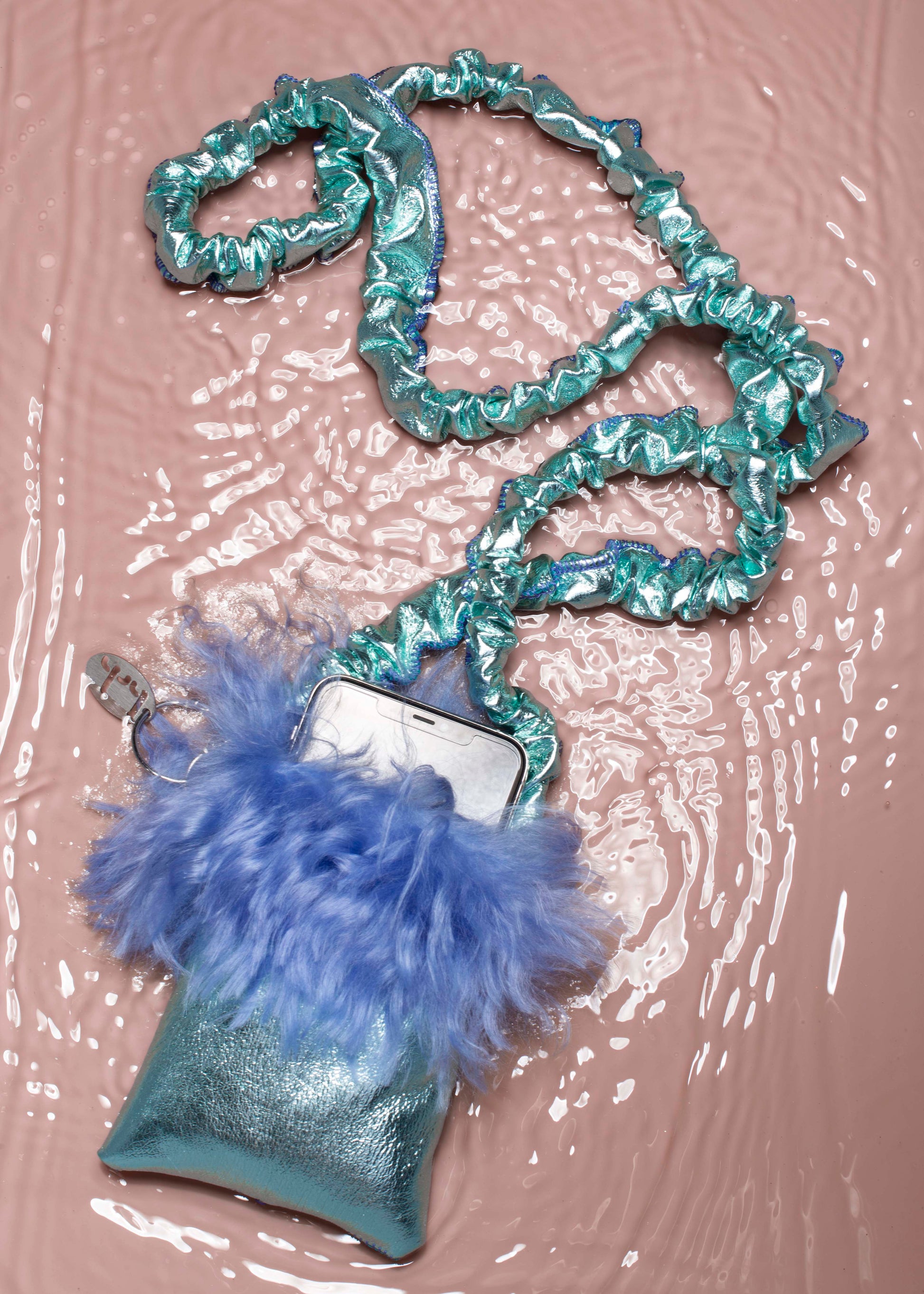 Blue Metallic Leather Phone Holder Bag by hrh